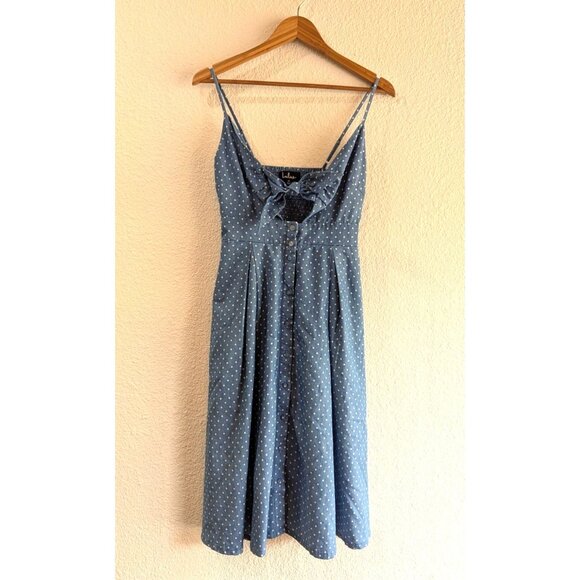 Lulus Bonnie Bell Blue and White Polka Dot Midi Flare Dress Size Medium - Picture 3 of 13